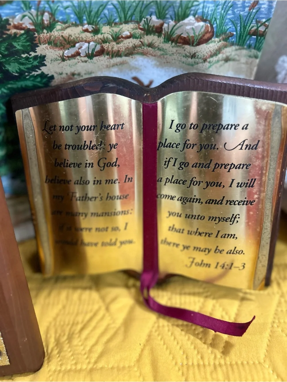 VTG 1970s Homco Brass & Wood Religious Wall Plaque Set - 3pc